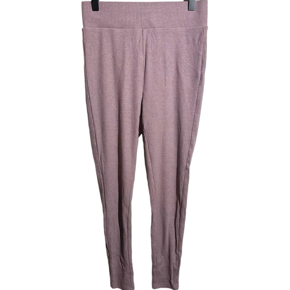 By Egreis Women's Pink Ribbed High Rise Knit Leggings Size Medium Casual